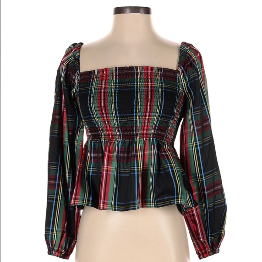 J.Crew Plaid Holiday Peplum Top